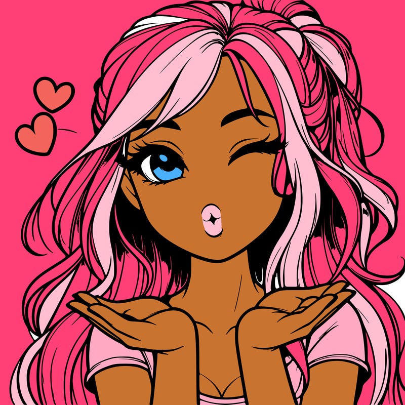 realistic girl winking and blowing a kiss while making heart hands