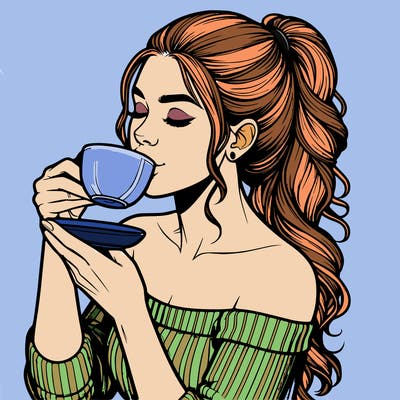 realistic woman drinking tea