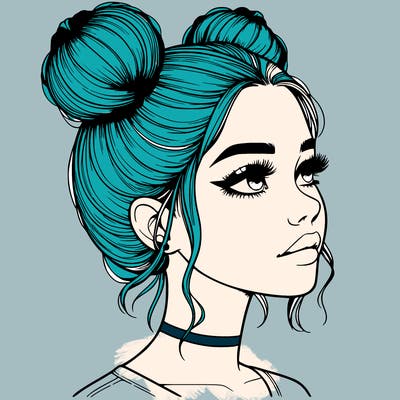 realistic girl with buns on the top of her head