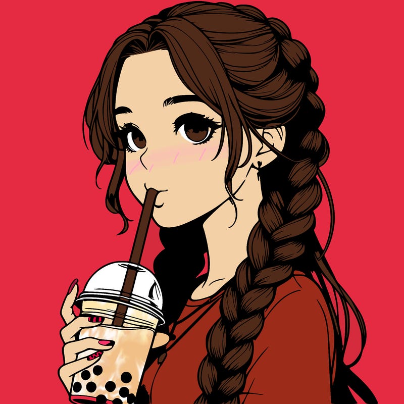 realistic girl with braided hair drinking boba