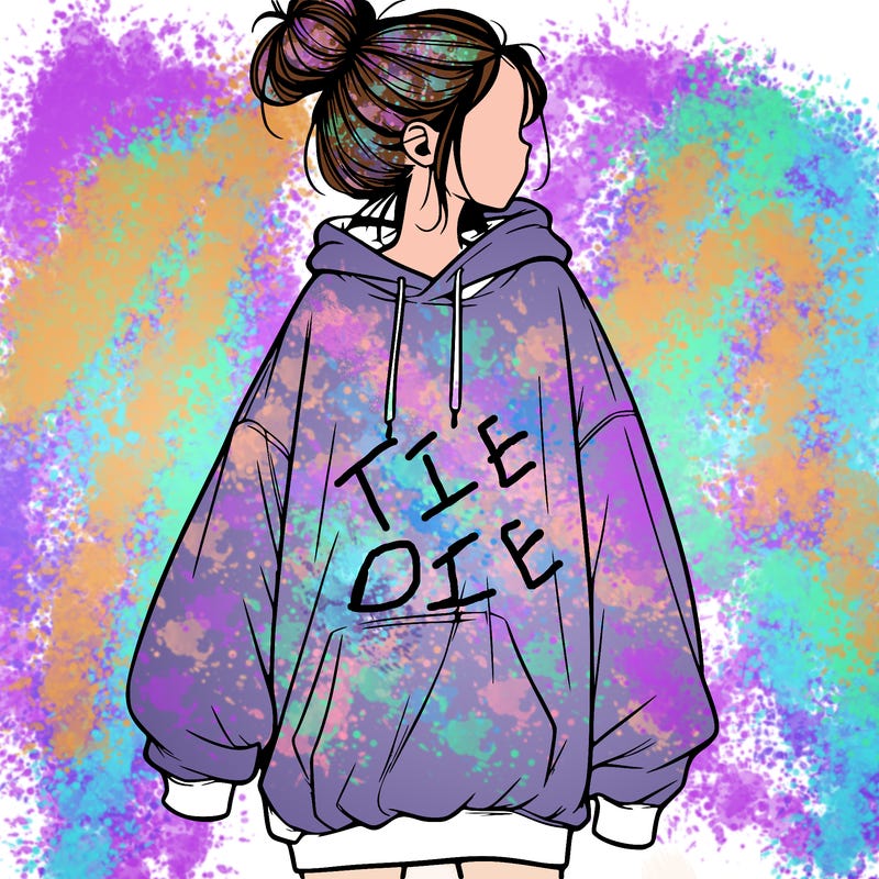 realistic girl with a oversized sweatshirt on and a bun