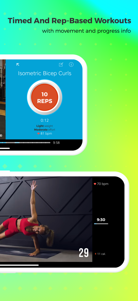 Seguimiento de entrenamiento basado en tiempo y repeticiones en la aplicación Entrenador de Ejercicios IA