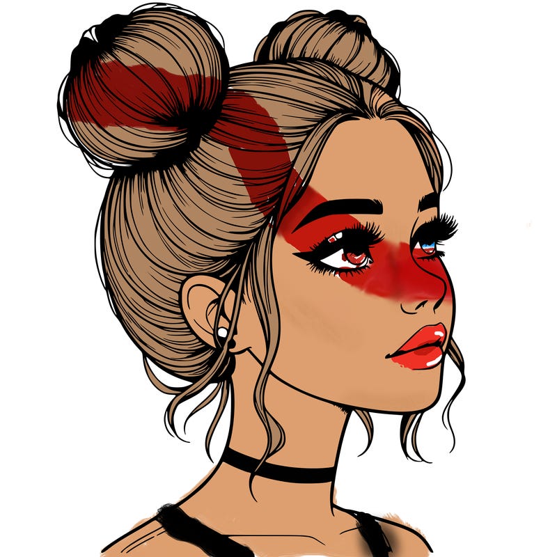 realistic girl with buns on the top of her head
