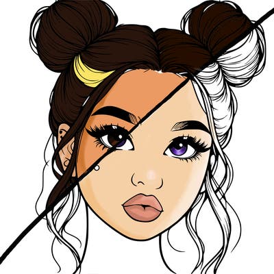 realistic girl with two buns on her hair and lips