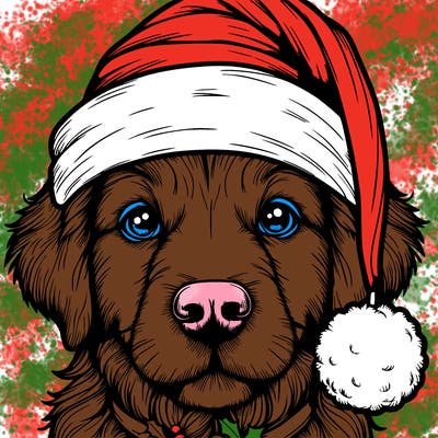 realistic dog with a christmas hat