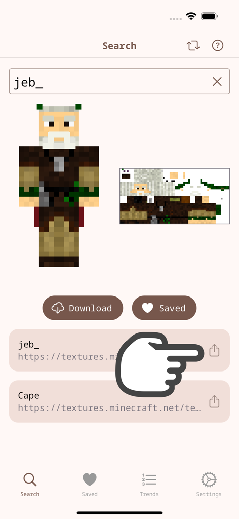 Interface para pesquisar e visualizar skins do Minecraft por nome de usuário