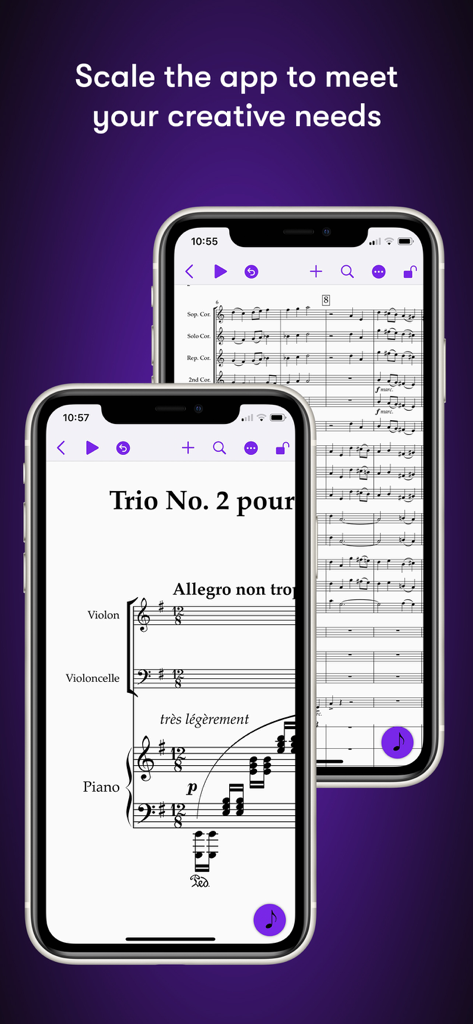 iPhone 화면에서 음악 악보를 표시하는 Sibelius 모바일 앱