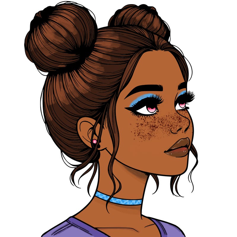 realistic girl with buns on the top of her head