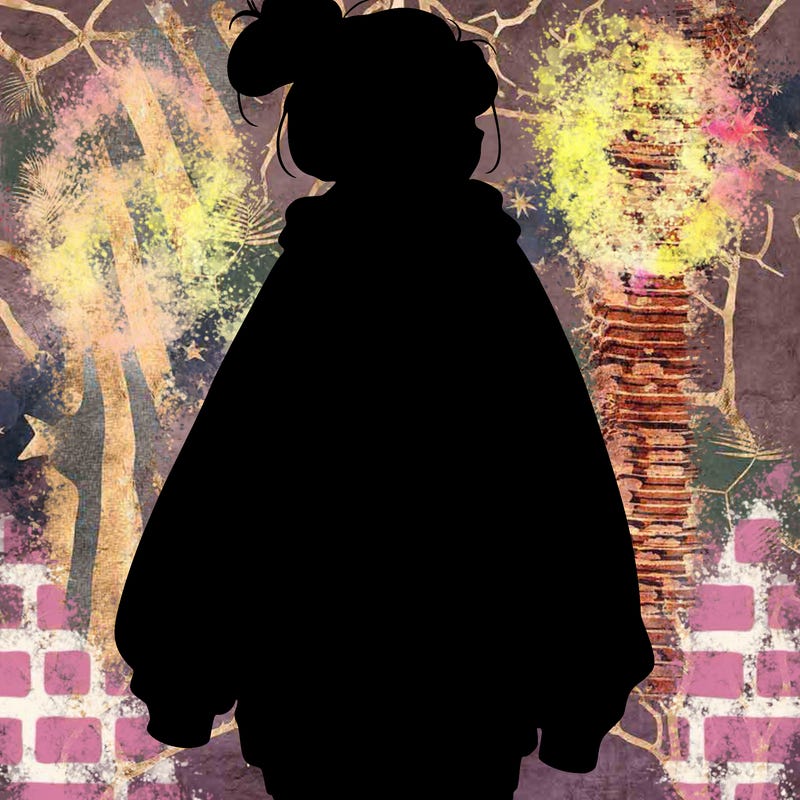 realistic girl with a oversized sweatshirt on and a bun