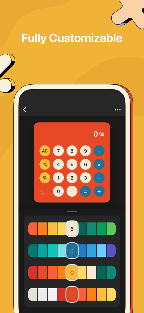 MD Calculator - MD Calculator app interface with customizable color themes