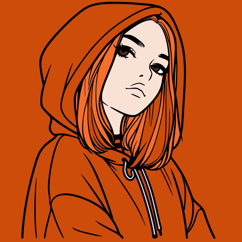 a realistic girl in a hoodie