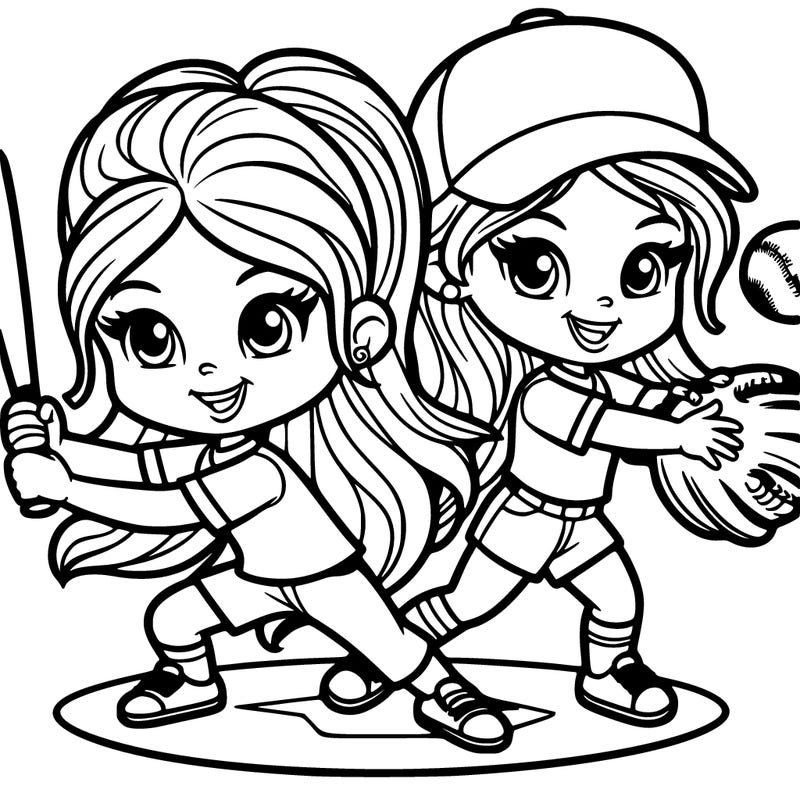 two girls playing softball
