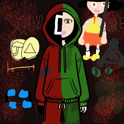 faceless girl in a tracksuit with a hood on and no hair
