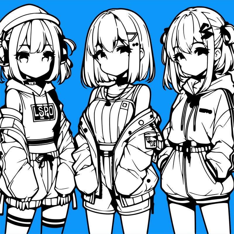anime girls in streetwear outfits