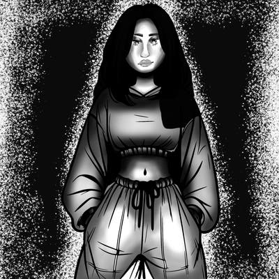 realistic girl faceless with baggy pants and a crop top