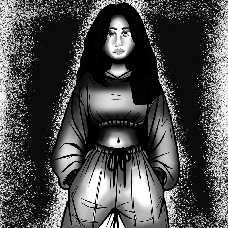 realistic girl faceless with baggy pants and a crop top