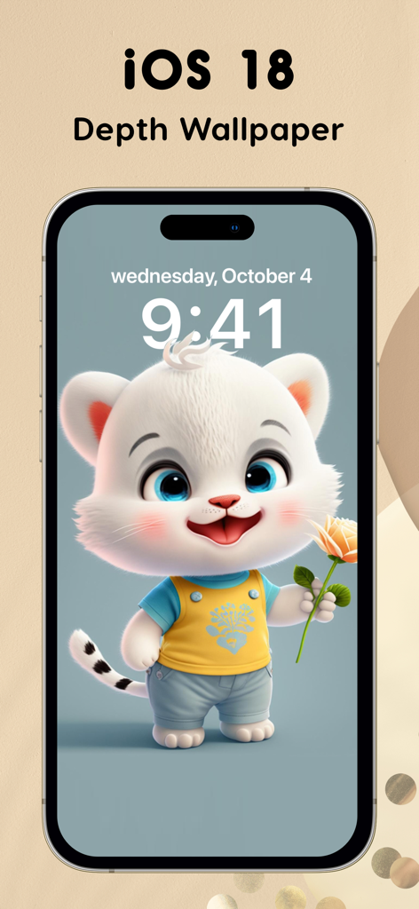 iOS 18 depth wallpaper featuring a cute cartoon cat on an iPhone lock screen
