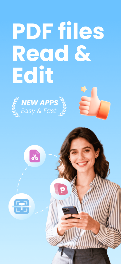 전문적인 여성이 iPhone에서 Zeno PDF 앱을 사용하여 문서 편집 및 스캔 중