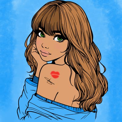 realistic girl with bangs looking over her shoulder