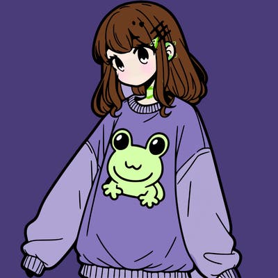 girl wearing frogging sweatshirt