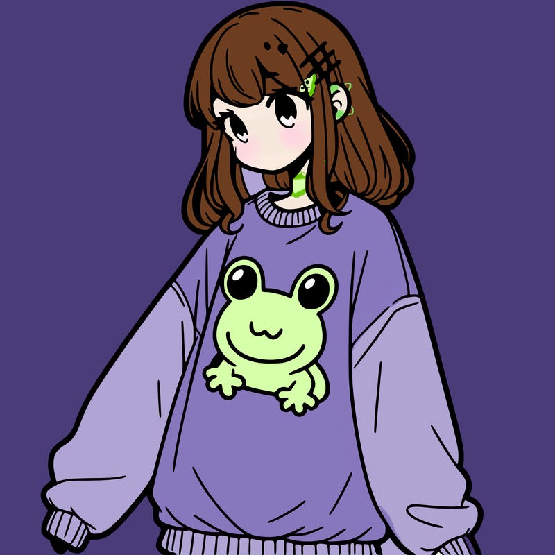 girl wearing frogging sweatshirt