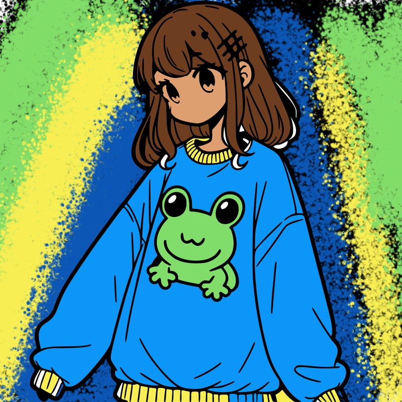 girl wearing frogging sweatshirt
