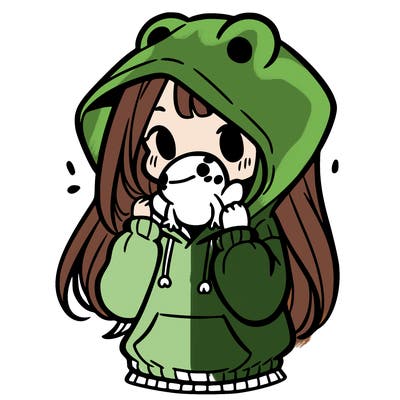 a girl holding a froggy hoodie