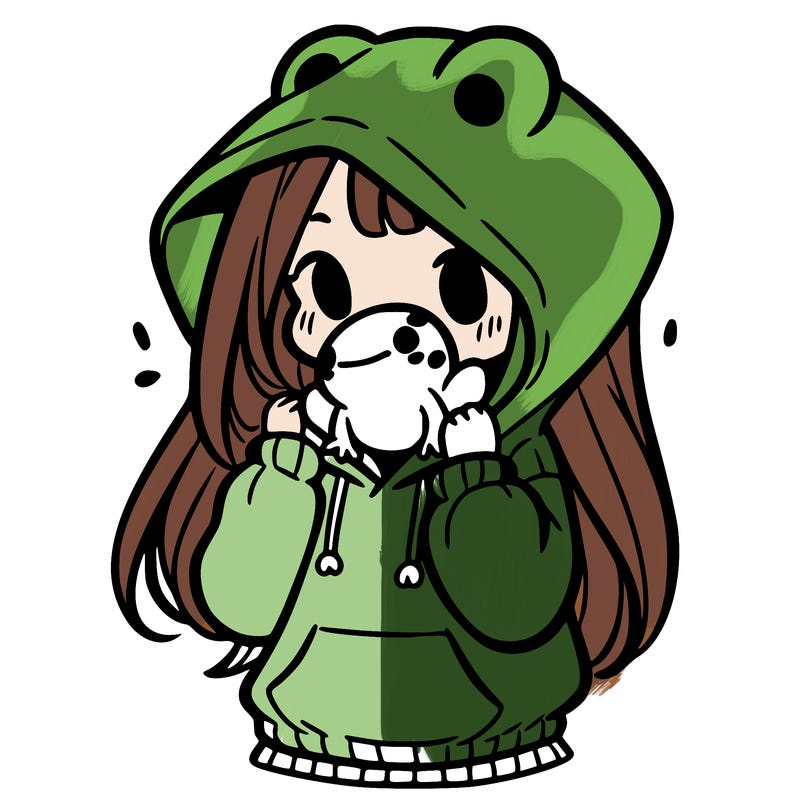 a girl holding a froggy hoodie