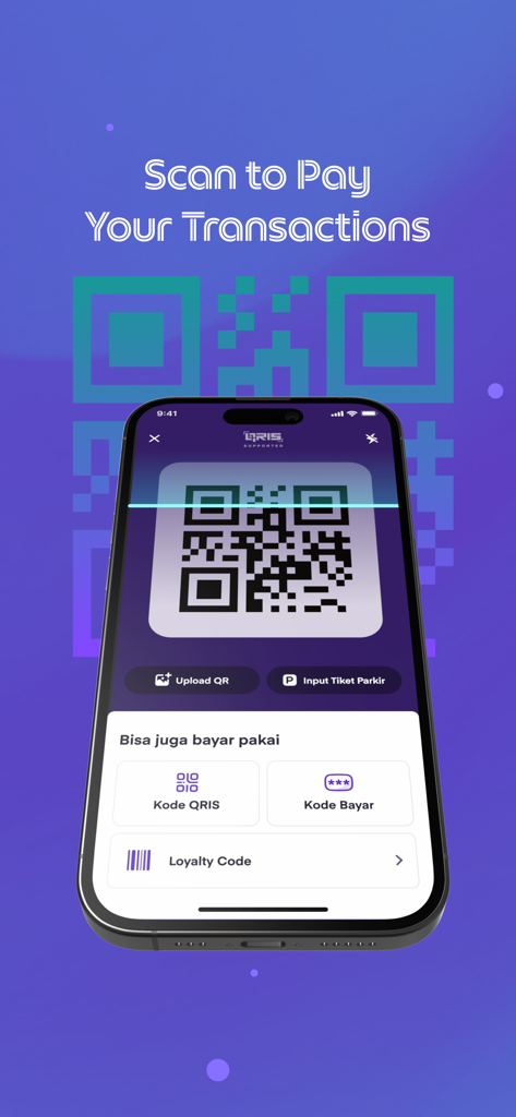 OVO mobile app interface showing the QR code scanner for making quick payments and transactions.
