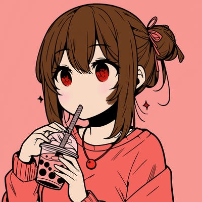 manga character drinking boba