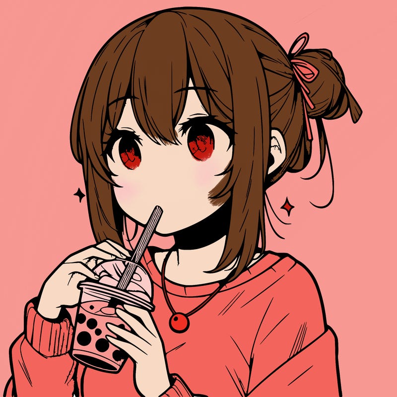 manga character drinking boba