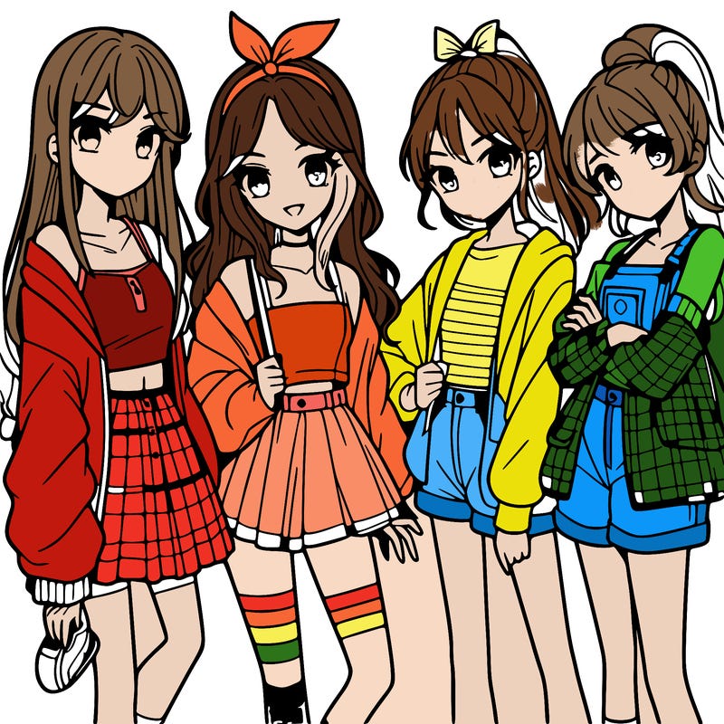 teen manga girls group of 4