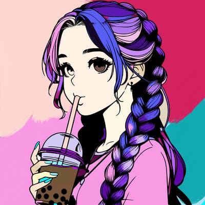 realistic girl with braided hair drinking boba