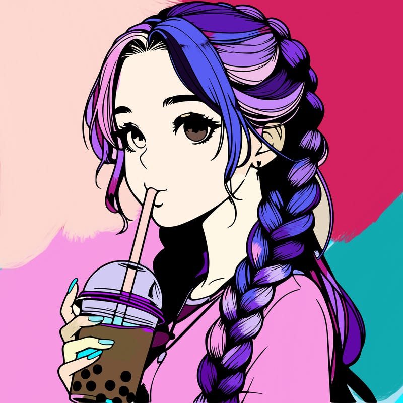 realistic girl with braided hair drinking boba