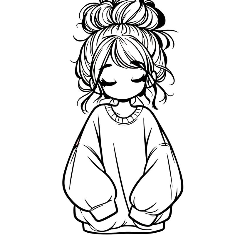 girl with baggy sweatshirt and messy bun