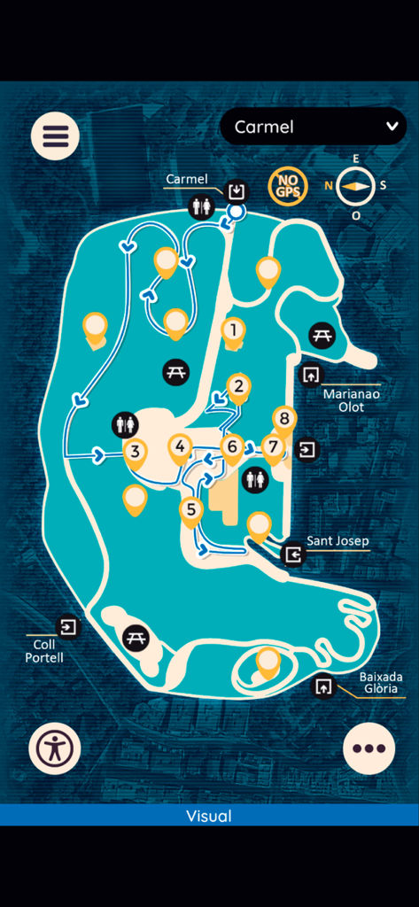 Inclusive digital map of Park Guell showing accessible routes and services for users with visual impairment