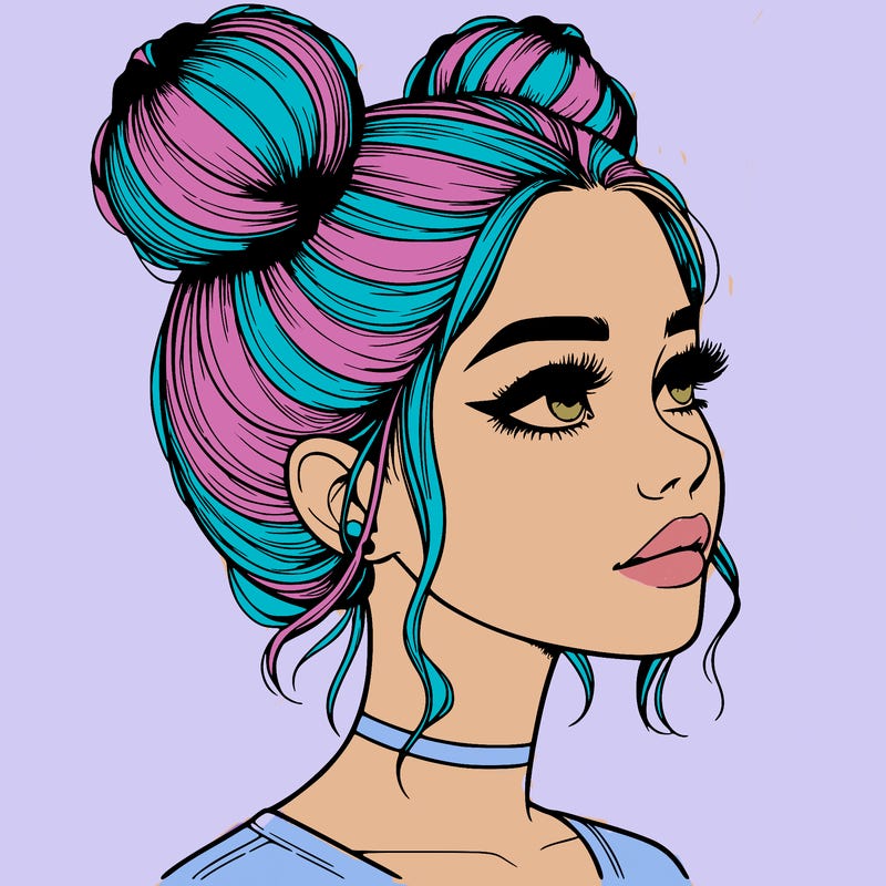 realistic girl with buns on the top of her head