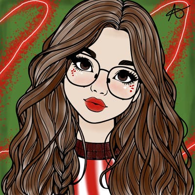 girl with long hair and freckles and glasses realistic