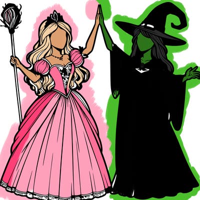 detailed realistic split of a princess and a witch
