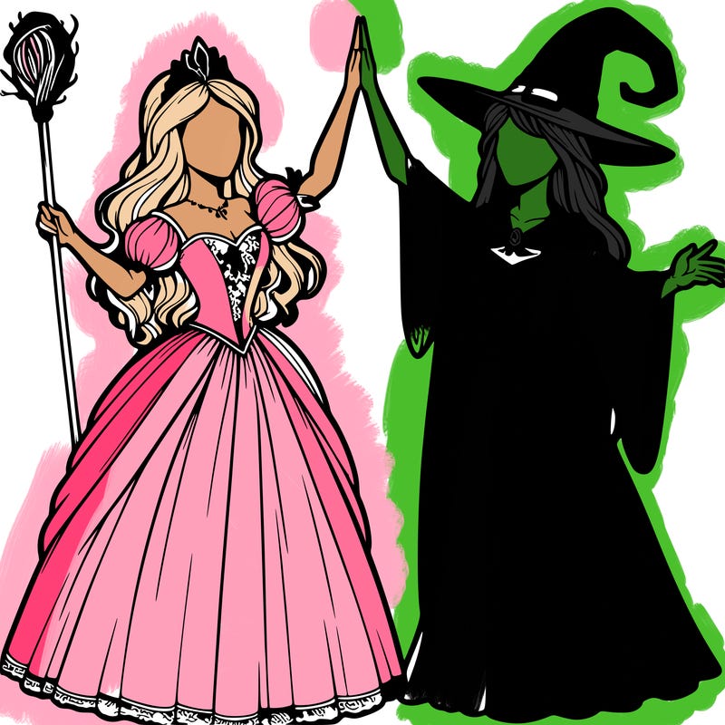 detailed realistic split of a princess and a witch