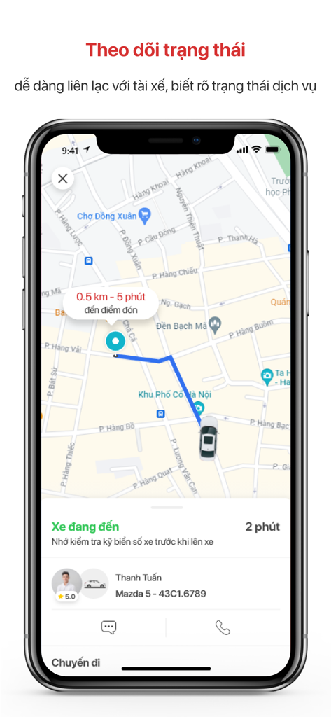 Godi - Interface of the Godi app showing real-time ride tracking on a map with driver information