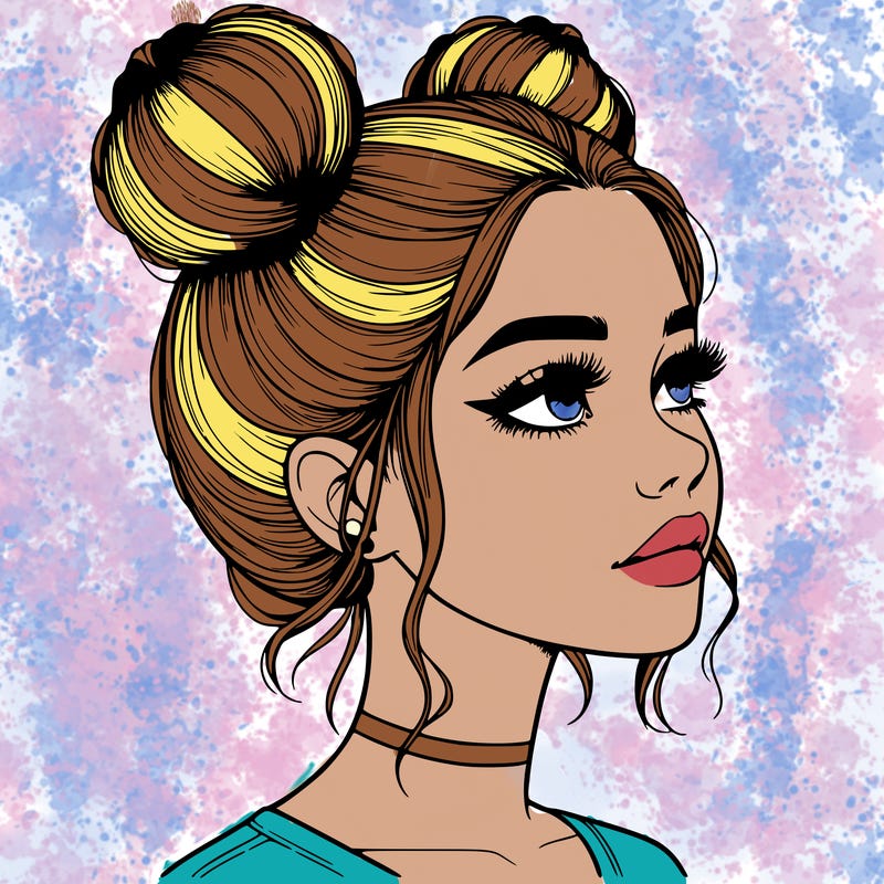 realistic girl with buns on the top of her head
