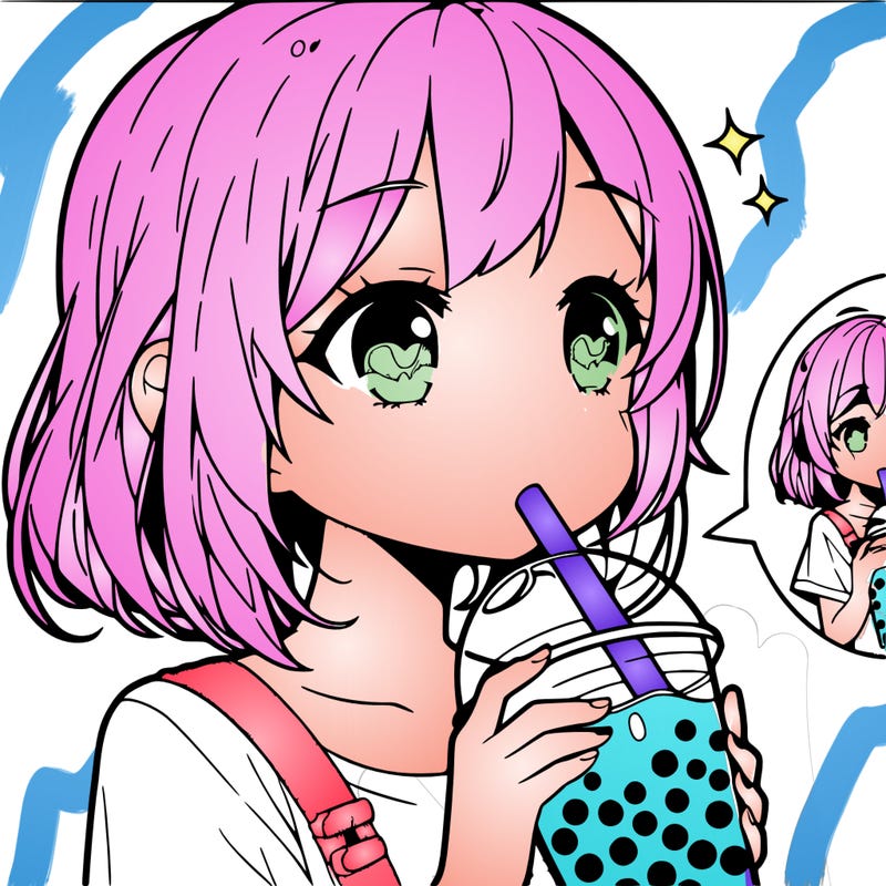 fille manga qui bois un bubble tea