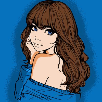 realistic girl with bangs looking over her shoulder