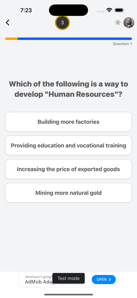 Exam Prep for CSEC, CAPE, CPEA - Pregunta de práctica de opción múltiple para exámenes del Caribe en la interfaz de la aplicación móvil.