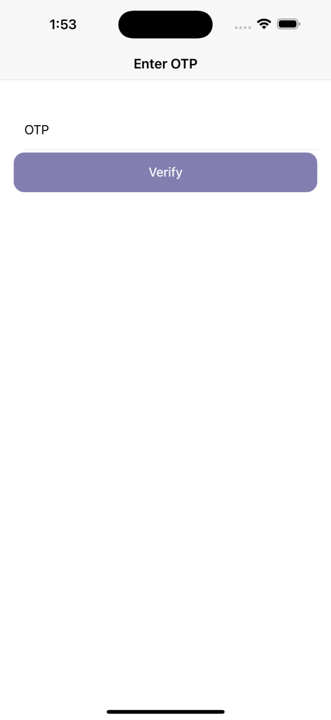 Securiti - Tela de verificação de OTP com um campo de texto e um botão roxo de verificação para o aplicativo Securiti.