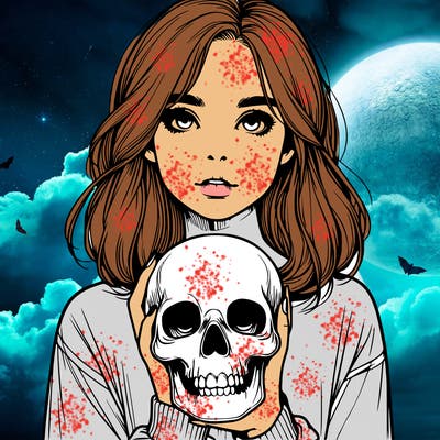 realistic girl holding a skull