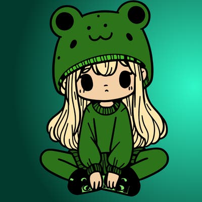 a girl wearing a frog hat and some frog socks