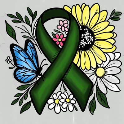 cancer awareness symbol with flowers and butterflies