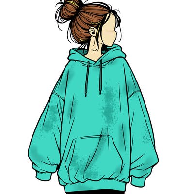 realistic girl with a oversized sweatshirt on and a bun
